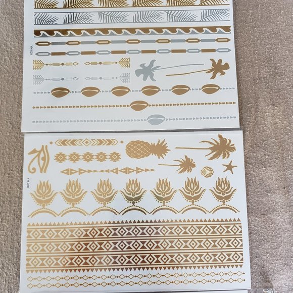 3 sheets Golden Silver Temporary Tattoo - Picture 4 of 13